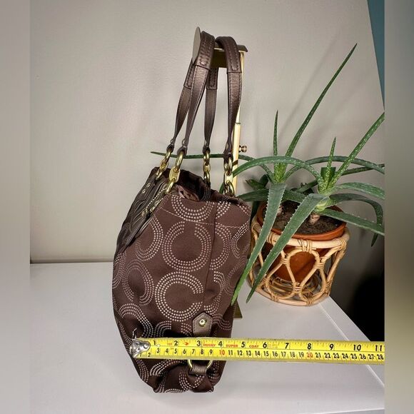 COACH Ashley H1282-F20056 Bronze Brown Dotted Op Art Gathered Satchel Tote Bag - Picture 11 of 13